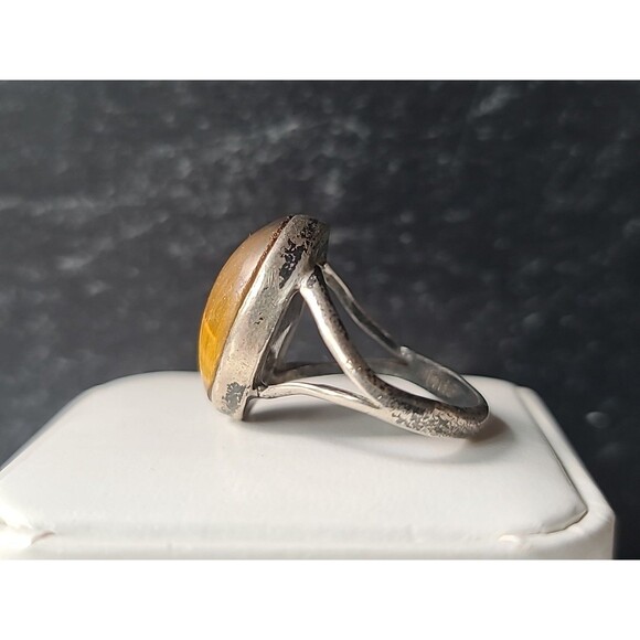 925 Sterling Silver Tiger's Eye Oval Ring Vintage, SIZE US 7.5, READ Description - Picture 4 of 10